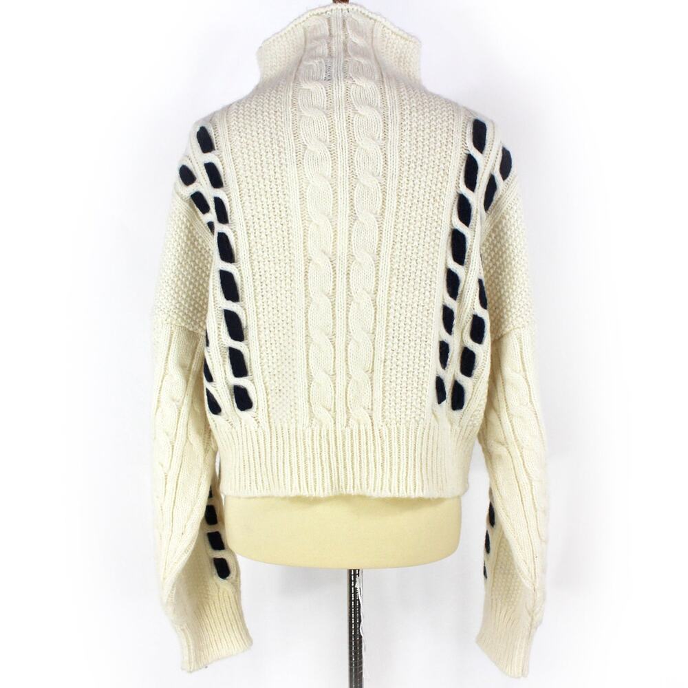 ANINE BING Ivory Navy Alpaca Cable Knit Lewis Sweater S NEW Wool Boxy Pullover - Picture 5 of 6